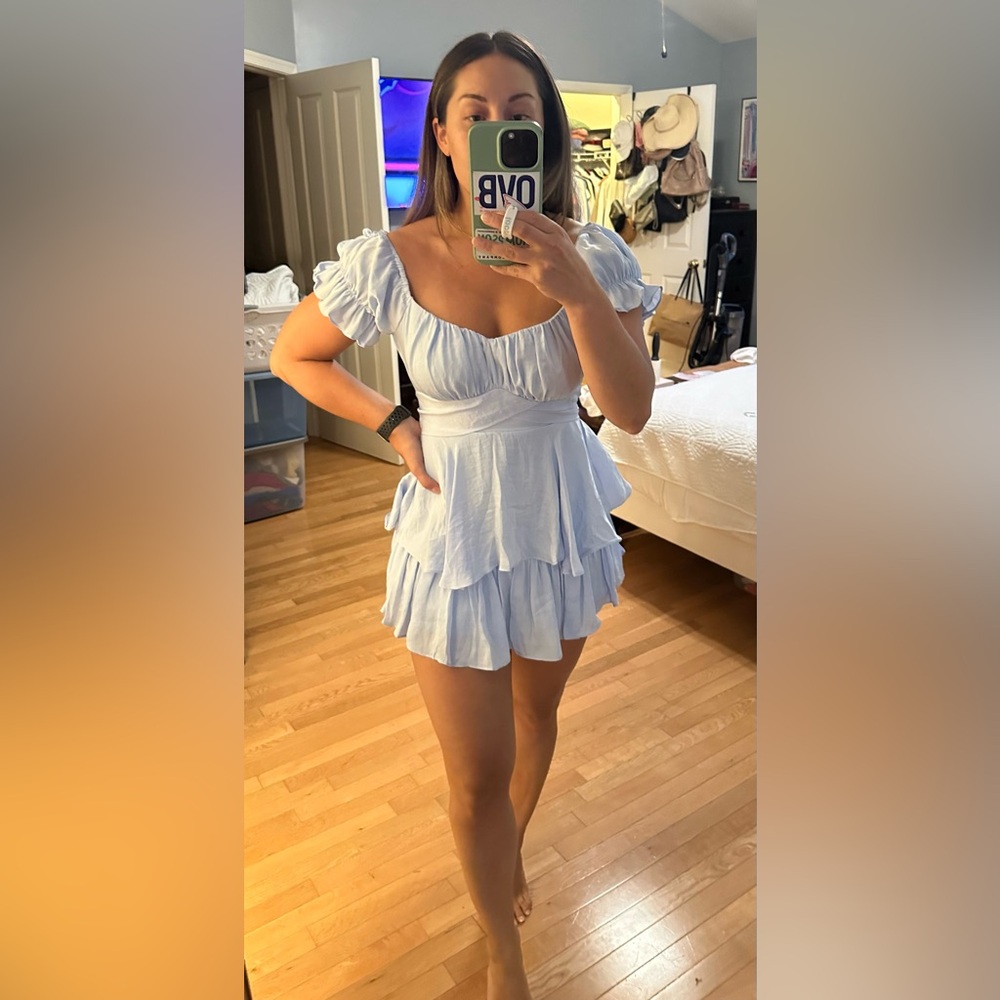 Selfie Leslie Off Shoulder Blue Romper from Angel Biba